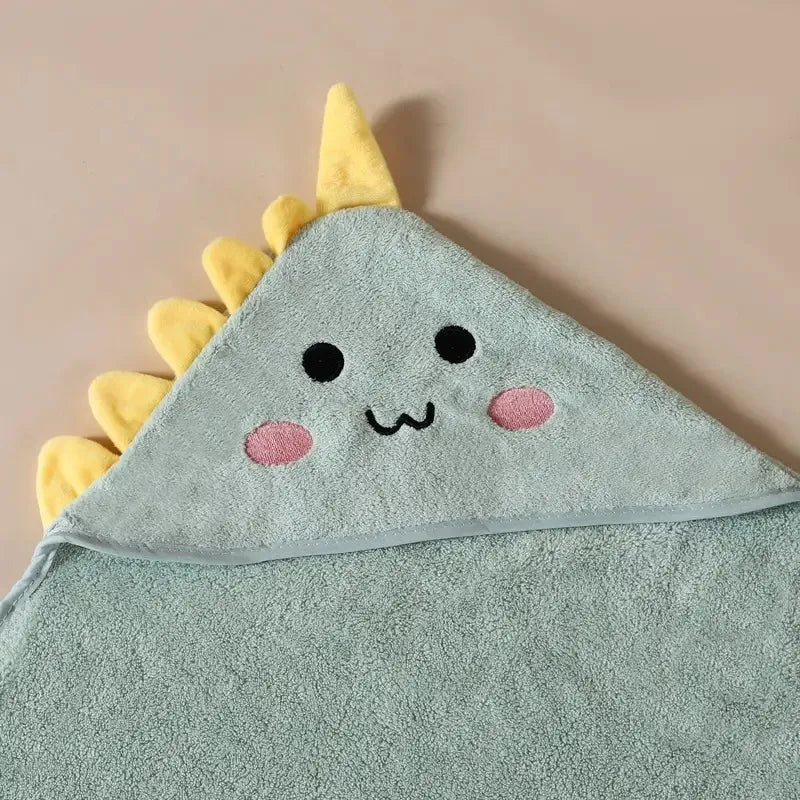 Toalla Baño Para Bebe Con Capota Dinosaurio Verde Claro