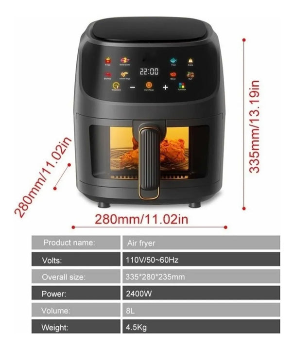 Freidora De Aire Sin Aceite Digital De 8 L Negro
