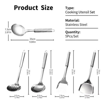 Juego De Utensilios De Cocina De Acero Inoxidable, 5 Piezas Plateado