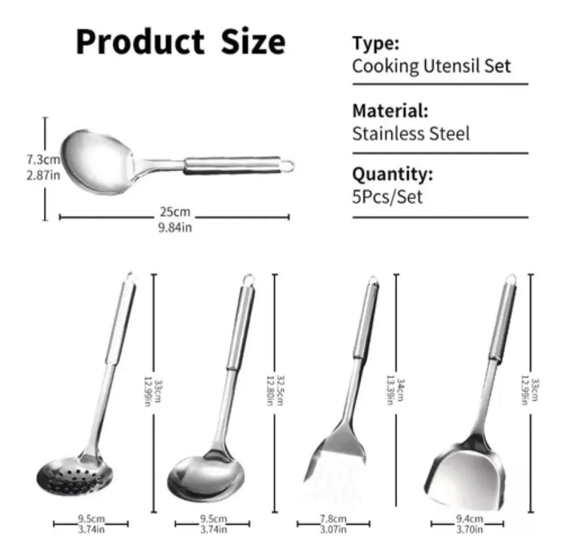 Juego De Utensilios De Cocina De Acero Inoxidable, 5 Piezas Plateado