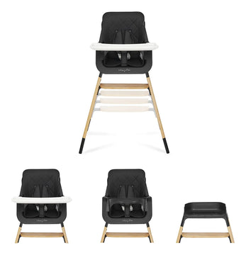 Silla Alta Compacta De Madera Negra Portátil Con Bandeja Aju
