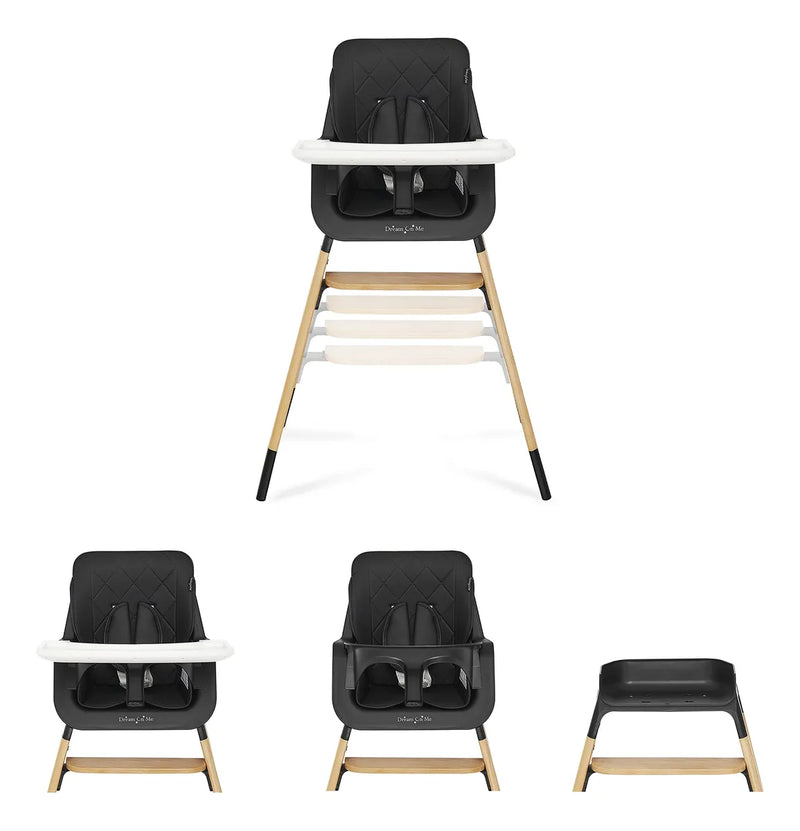 Silla Alta Compacta De Madera Negra Portátil Con Bandeja Aju