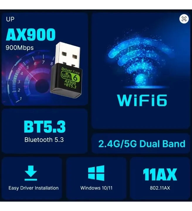 Adaptador Ax900 Wifi 6 + Bluetooth 5.3