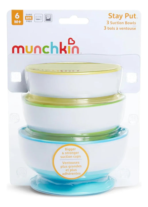 Platos Munchkin Bowl De Succión Antiderrame X 3 Unidades Amarillo / Verde / Azul Liso