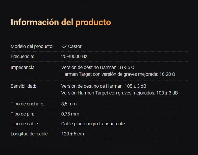 Audífonos Kz Castor Improved Bass Con Microfono Negro