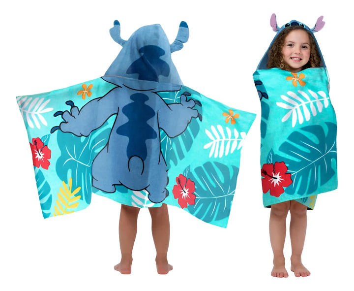 Toalla De Algodón Con Capucha Para Niños Stitch Azul Acero