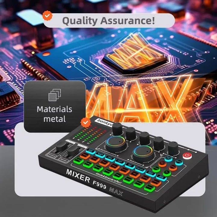 F999max - Tarjeta De Sonido En Vivo, Mezclador De Audio Prof
