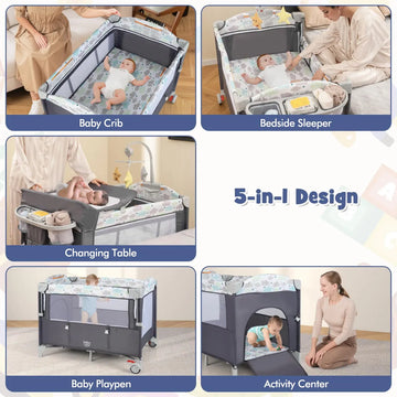 Moisés Cama 5 En 1 Con Cambiador Y Juego Para Bebés
