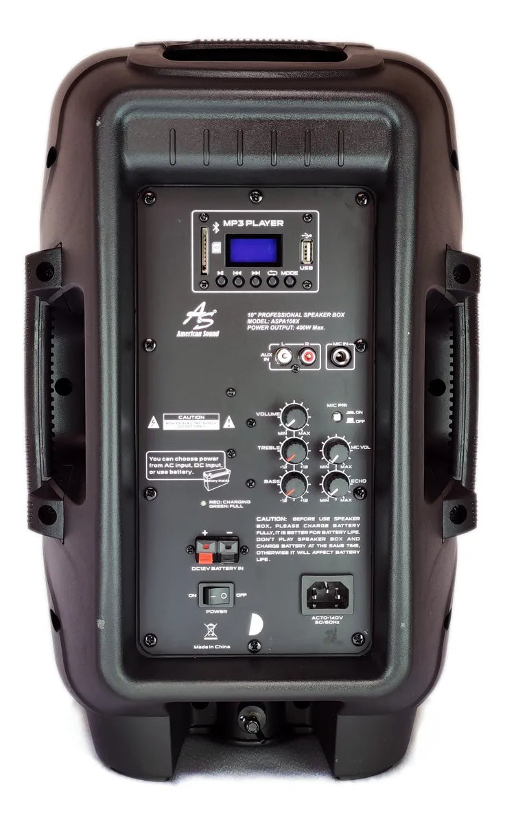 Parlante Inalámbrico 400w American Sound Aspa108x+mic Negro