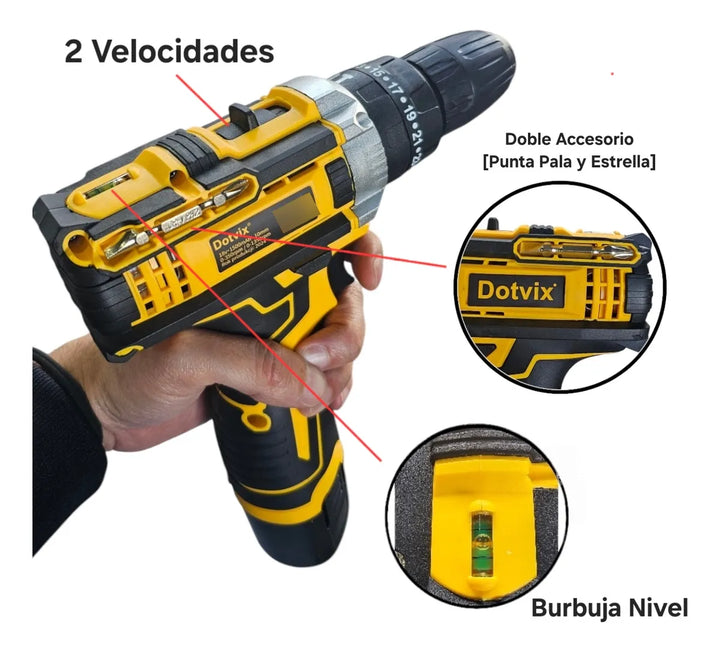 Taladro Inalámbrico 18v Percutor 10mm Amarillo 2 Velocidades 50 Hz/60 Hz
