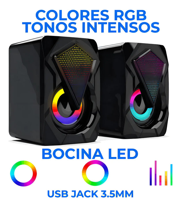 Bocinas Rgb Con Control Volumen Portátil 3.5mm
