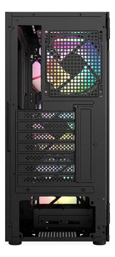Chasis Atx Xyz Airone 100 Glass 6.fan Argb Negra Vidrio Temp Negro