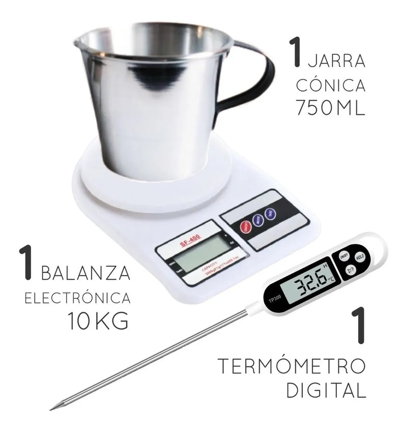 Kit Velas Gramera Termómetro Digital Jarra Cónica 750ml