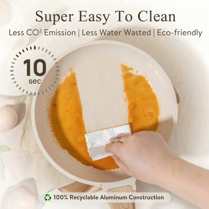 Carote Sartén Antiadherente De 8 Pulgadas Con Tapa, Sartenes Antiadherentes De Granito Blanco, Sartén Para Huevos De Piedra, Sartén Para Chef, Sin Pfos Ni Pfoa