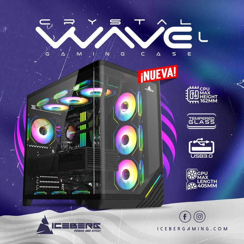 Gabinete Gamer Iceberg Crystal Wave L 7 Ventiladores Argb Negro