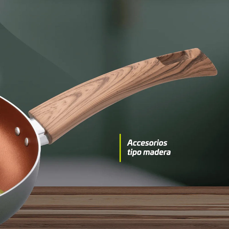 Wok Cuarzo + Tapa De Vidrio Wok Cuarzo+tv 24cm Color Verde cuarzo