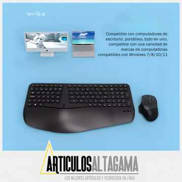 Combo Teclado Y Mouse Ergonomicos Inalambrico Weibo Wb-218 Mouse Negro Teclado Negro