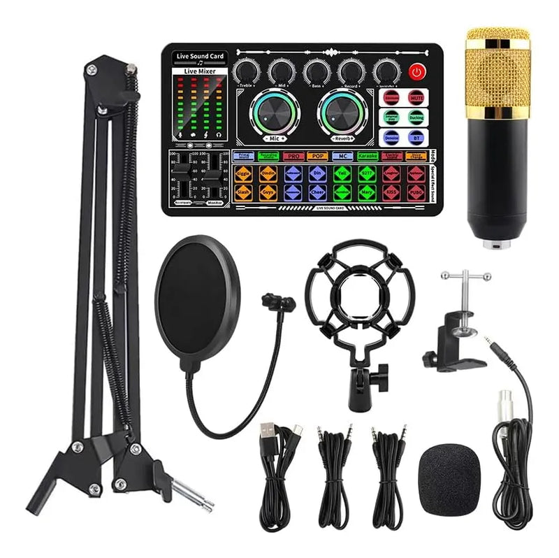 Kit Podcast Bm800 F999 Micrófono Condensador+tarjeta Sonido