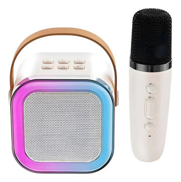 Mini Parlante Karaoke K12 Audiok Con Efectos De Luz Y Efectos De Voz Color Rosa
