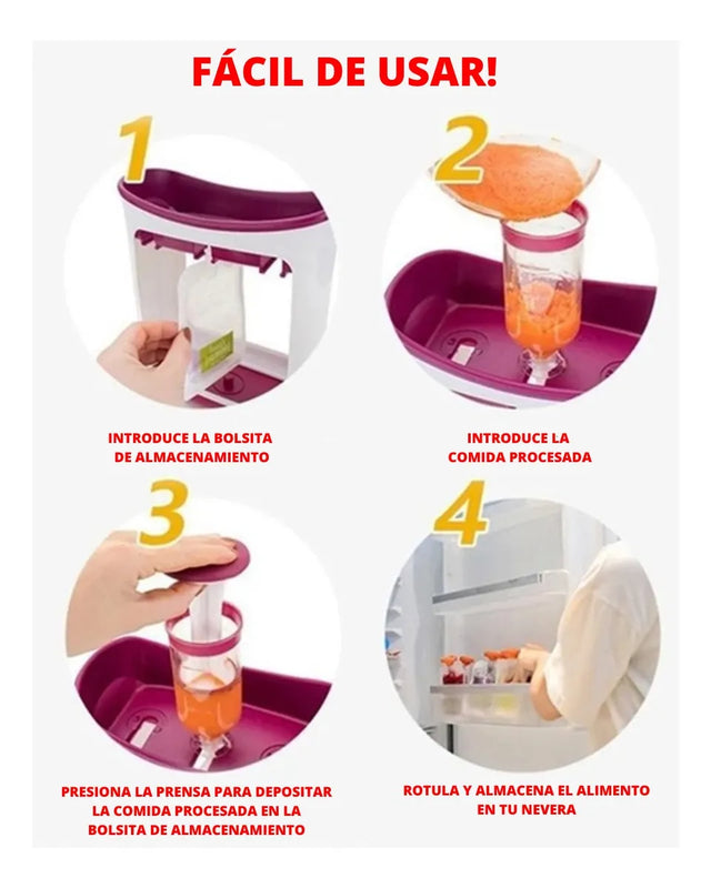 Dispensador Compota Bolsa Estación Papilla Bebe Extractor