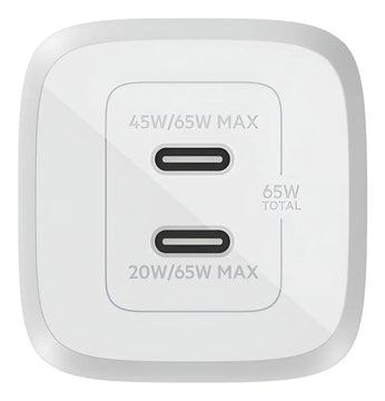 Cargador Pared Dual Belkin Usbc 65w Color Blanco