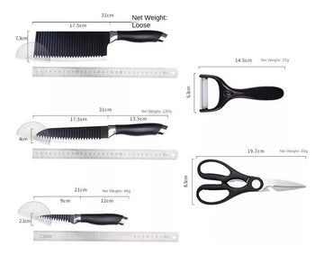 Juego Kit Set Cuchillos Todo En Uno 6 Piezas Profesionales Negro