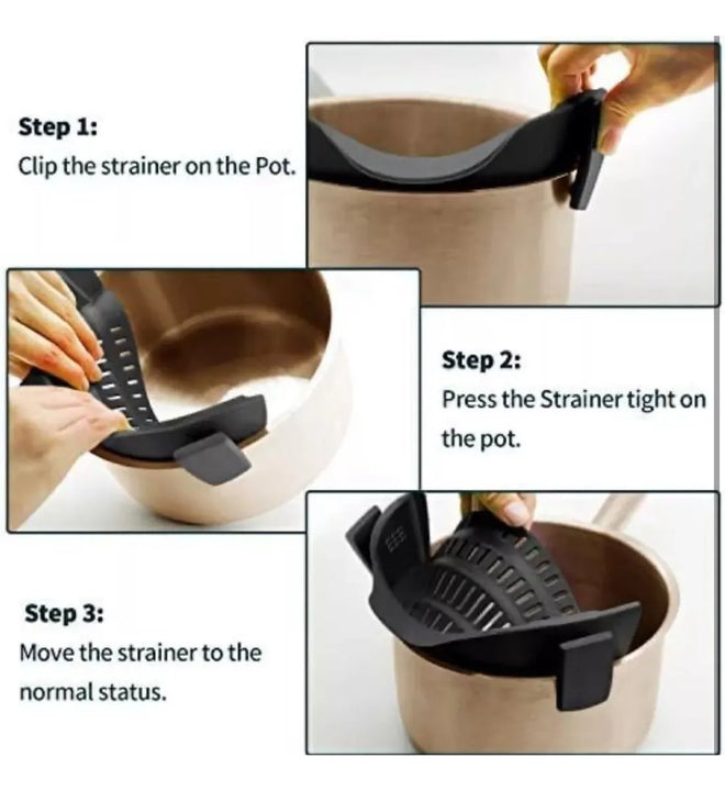 Colador Ajustable A Recipiente En Silicona Negro