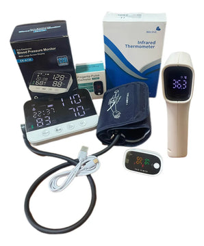 Kit De Salud Tensiómetro Recargable+termómetro+oximetro Blanco Con Negro