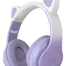 Audifonos Diadema Gato Inalambricos Bluetooth Fm Luces Niña Color Violeta Luz Rgb