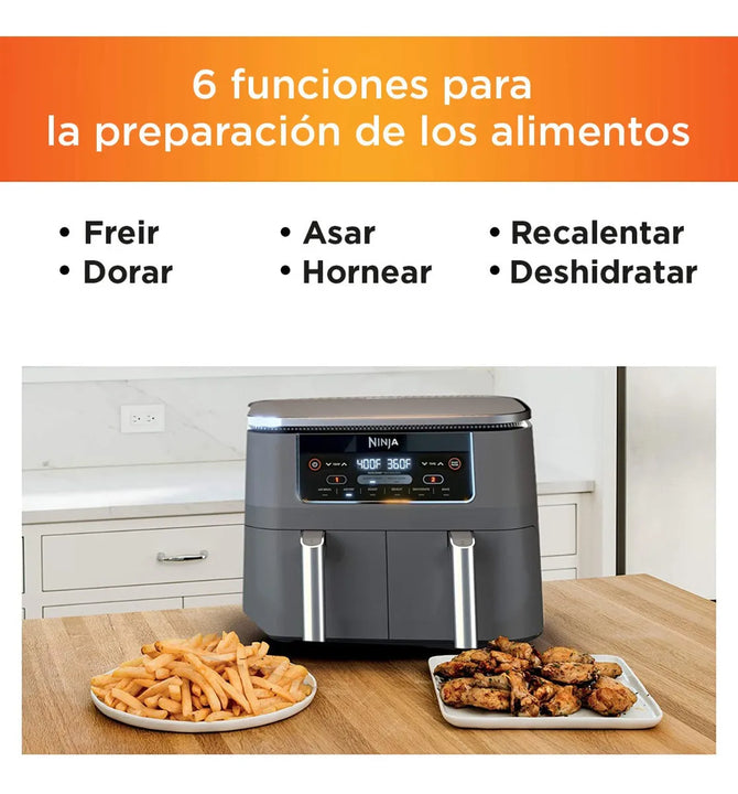 Freidora De Aire 2 Canastas 7.6 Lts Ninja Dz201 Gris Color Gris oscuro