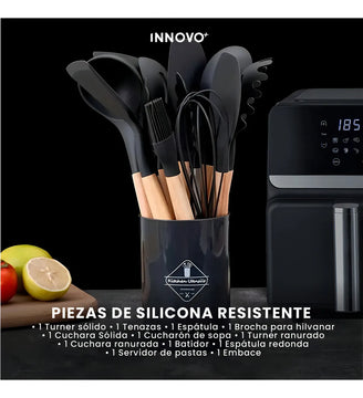 Freidora De Aire Nobelsound Air Fryer Doble Bandeja Con Utensilios Cuchillos Incluidos