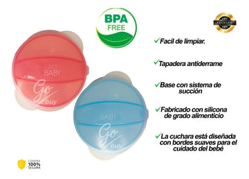 Plato Antiderrame Chupa Para Bebes + Cuchara Silicona Y Tapa Color