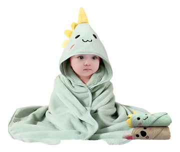 Toalla Baño Para Bebe Con Capota Dinosaurio Verde Claro