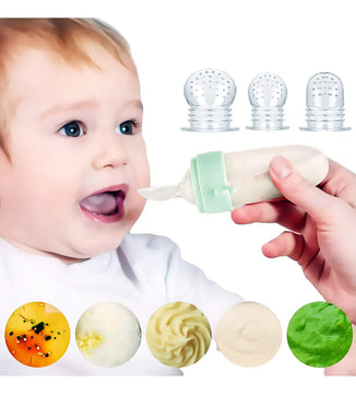 Tetero Biberón Dispensador Alimentos Bebés 40 Ml Uso Verde Chupo 3 Tamaño Alimento + Cuchara Dispensar Ayuda Habilidades Control Sin Bpa Libre Bps Sin Ftalatos Silicona Grado Alimenticio Versátil
