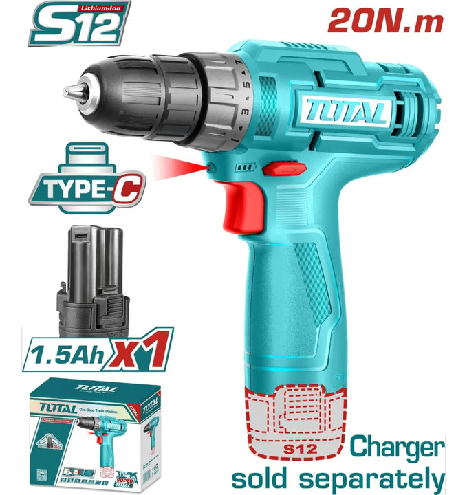 Taladro Inalambrico Total De 3/8 12v Bateria 1.5ah Tdli12428 - Turquesa