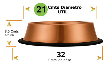 Plato Comedero Bronce Perro Grande Acero Inoxidable 21cm