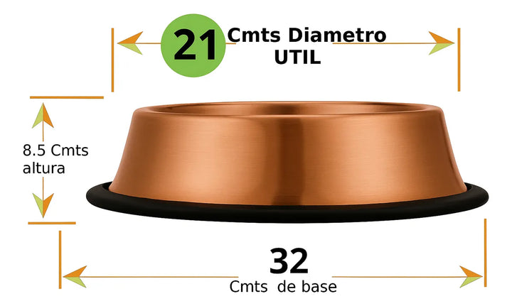 Plato Comedero Bronce Perro Grande Acero Inoxidable 21cm