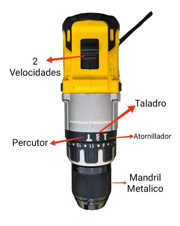 Kit Taladro Percutor 1/2 + Pulidora 4 1/2 68v Inalámbricos - Amarillo