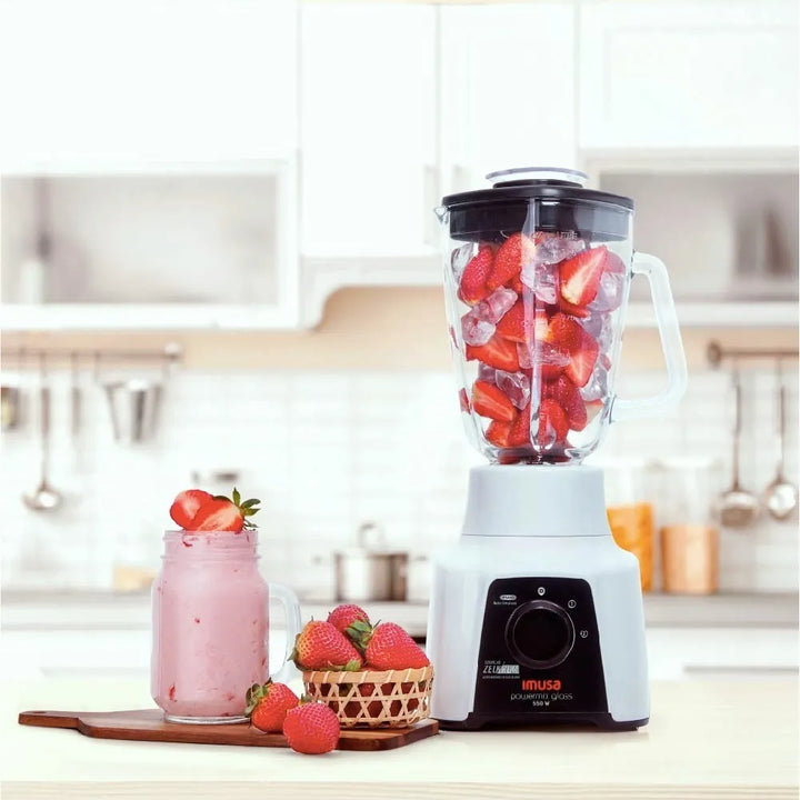 Licuadora Imusa Powermix Glass 1,25 L blanca con vaso de vidrio