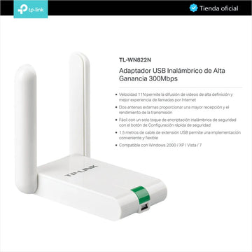 Tp-link, Tarjeta Usb Wifi Alta Ganancia 300mbps, Tl-wn822n