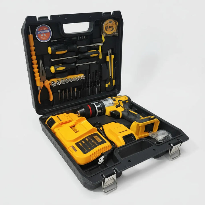 Taladro Inalámbrico 21v Atornillador Percutor 2 Baterias Amarillo 50/60