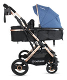 Coche Bebé Reclinable Moises Bebesit Gold Lx, Plegable Azul Chasis Dorado
