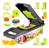 Cortador y rallador de verduras GIB Cleaningtool con mandolina, 12 en 1, con cuchillas, cesta y recipiente intercambiables