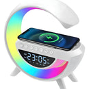 Parlante Lámpara G Cargador Inalámbrico Rgb Reloj Bt Color B Blanco