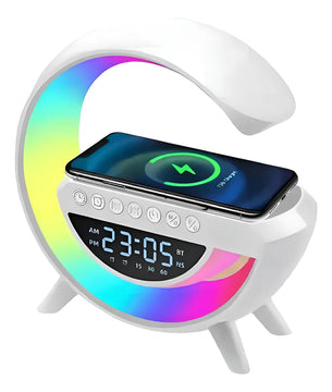 Parlante Lámpara G Cargador Inalámbrico Rgb Reloj Bt Color B Blanco