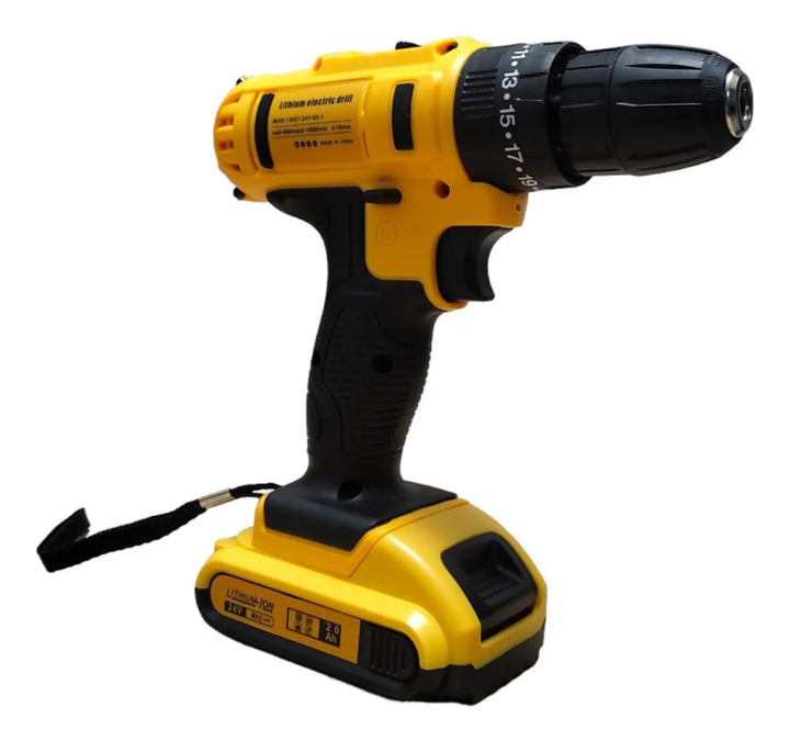 Taladro Inalámbrico De 24v Percutor Baterías Velocidades - Amarillo - 50/60