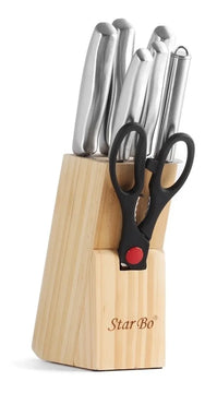 Juego De Cuchillos En Acero Inoxidable Con Base En Madera Sb Plateado