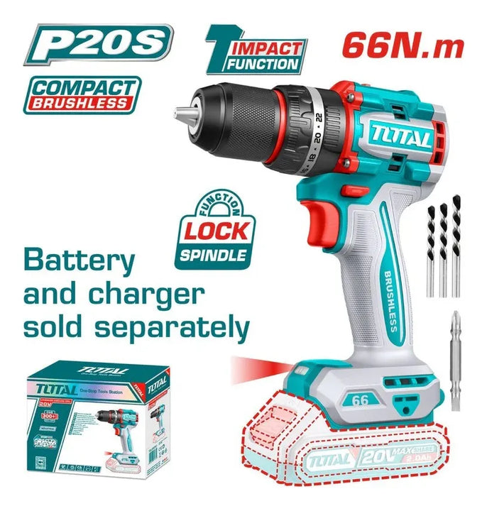 Taladro De Impacto Drill Inalámbrico 20v Total Herramientas Turquesa