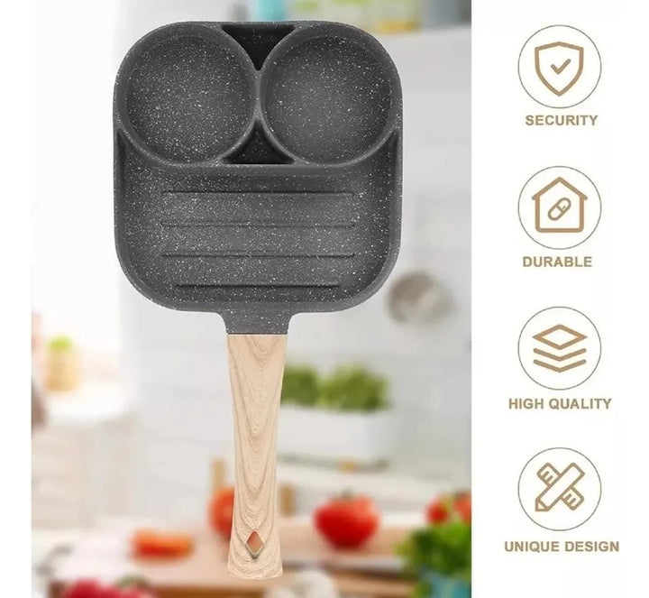 Sartén Antiadherente Multiusos 3 En 1 Para Huevos Carne Gris