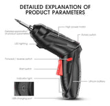 Destornillador Electrico Estuche 47 Accesorios Portatil Luz - Negro - 50-60 Hz